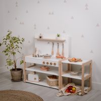 Toy kitchen Type B2 combined with a SMALL shelf in white