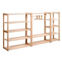 White background Clothing rack type B with shelf, MAXI and MAXI plus shelf set in natural