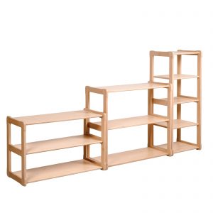 White background MINI, MIDI, MAXI shelf set in natural