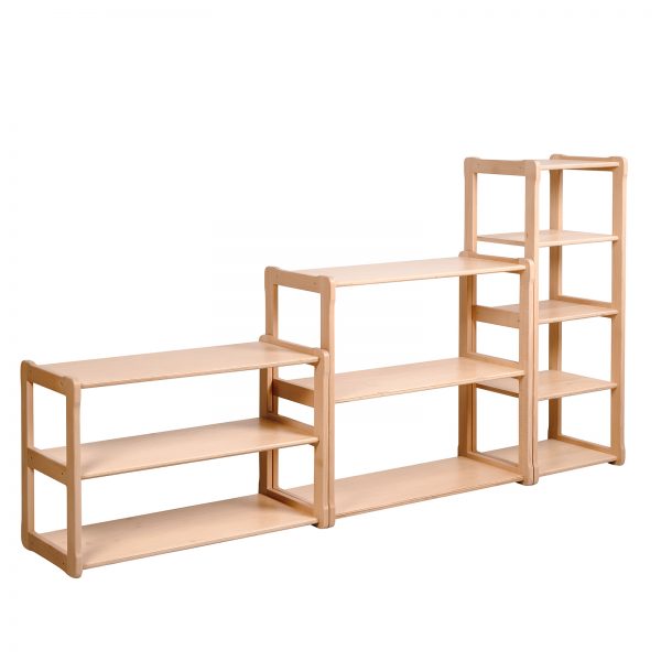 White background MINI, MIDI, MAXI shelf set in natural