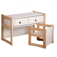 White background big bench with drawers and chair