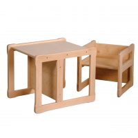 White background Montessori based multifunctional table and 1 chair set in natural