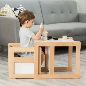 multifunctional table with one chair in white with a child