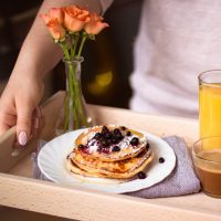 Montessori tray with breakfast on it