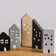 Set of 5 wooden house blocks painted