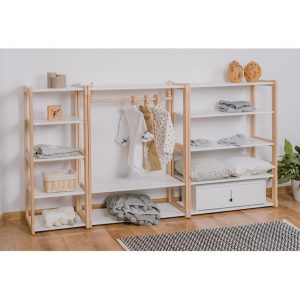 Clothing rack type B with shelf combined with MAXI and a MAXI plus shelf set