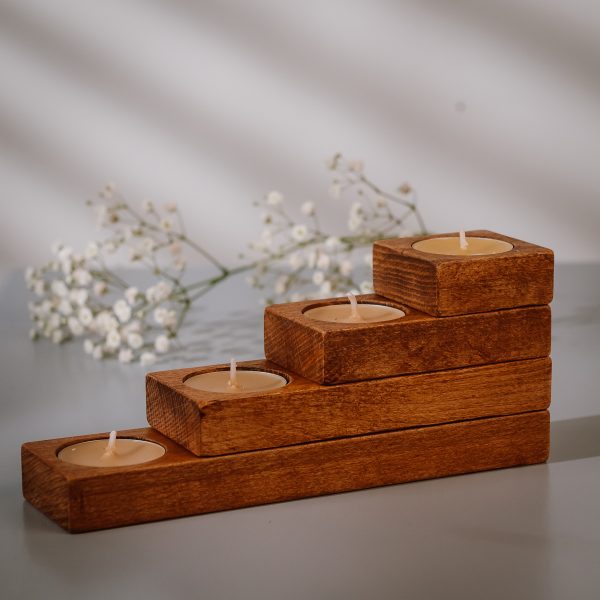 Wooden tealight holder set in IROKO stacked up