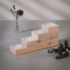 Wooden tealight holder set in WHITE stacked up