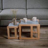 multifunctional table with one chair in blue