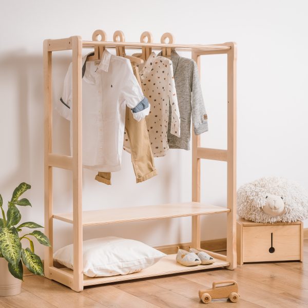 Clothing rack type A with shelf in natural