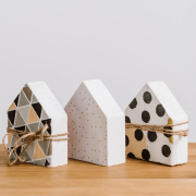 Set of 3 wooden houses painted