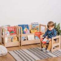 Montessori MINI bookshelf and SMALL bookshelf with child
