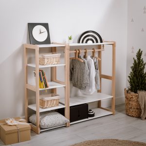 Clothing rack type B with shelf, MAXI shelf set in white