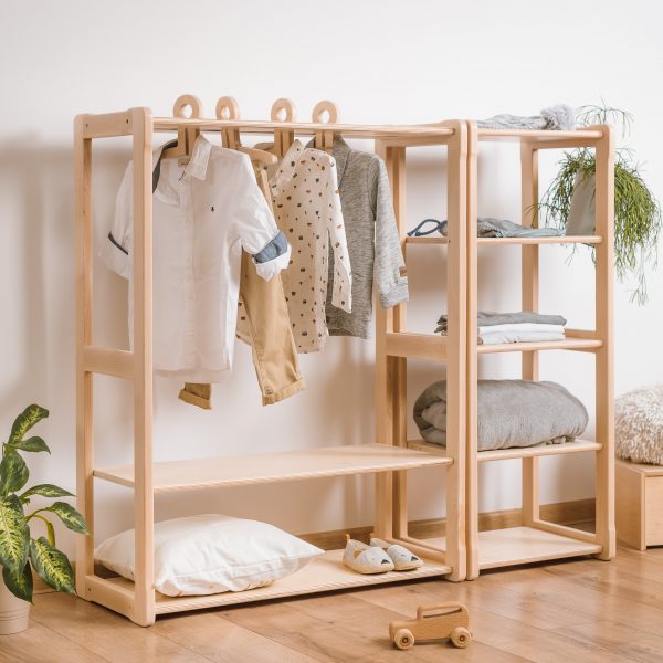 Clothing rack type A with shelf combined with Montessori MAXI shelf