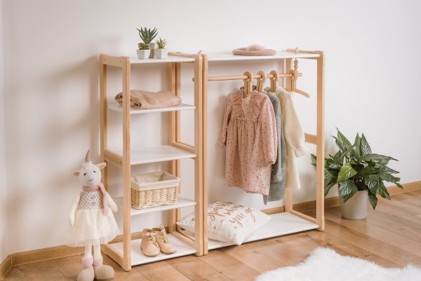 Clothing rack type B without shelf combined with Montessori MAXI shelf