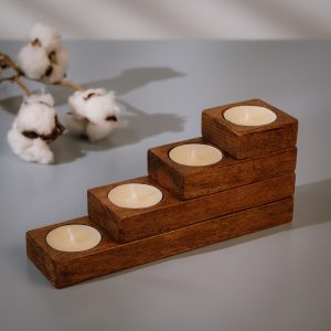 Wooden tealight holder set in NUT stacked