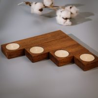 Wooden tealight holder set in NUT laid out side view