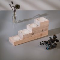 Wooden tealight holder set in WHITE stacked