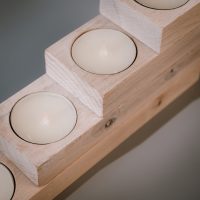 Wooden tealight holder set in WHITE close up